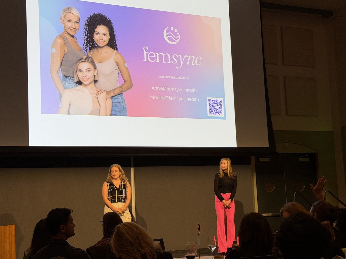 Anne Andrews and Marlee Goldstein, co-founder and CEO of FemSync, during a presentation.