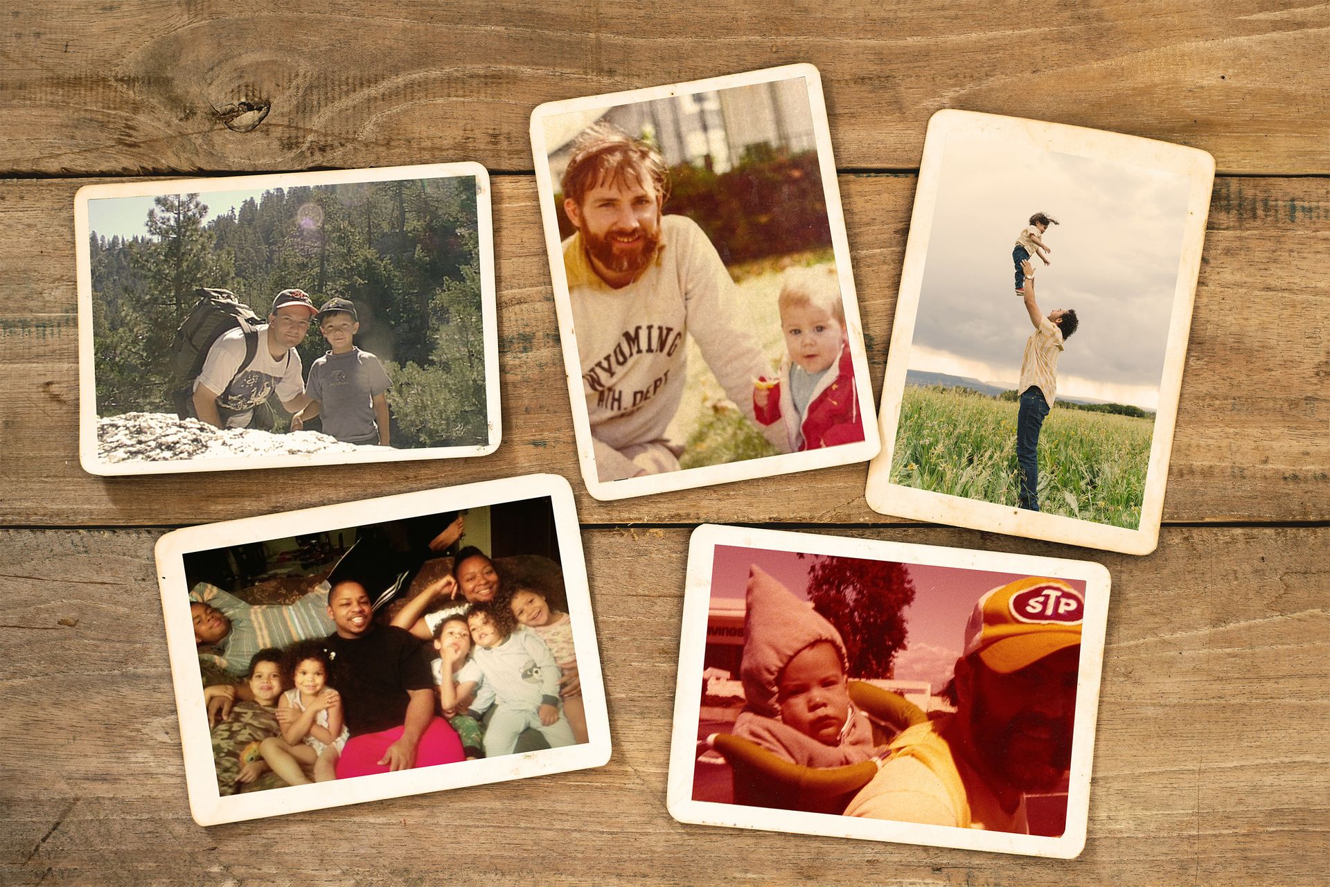 A collection of five photos featuring the families of Bob Murphy, Darby Saxbe, shawndeez, Cleo Ware and Mike de la Rocha 