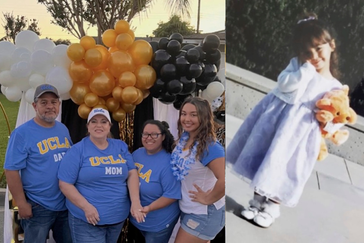 Composite of Allana Martinez with family members (left) and a childhood photo