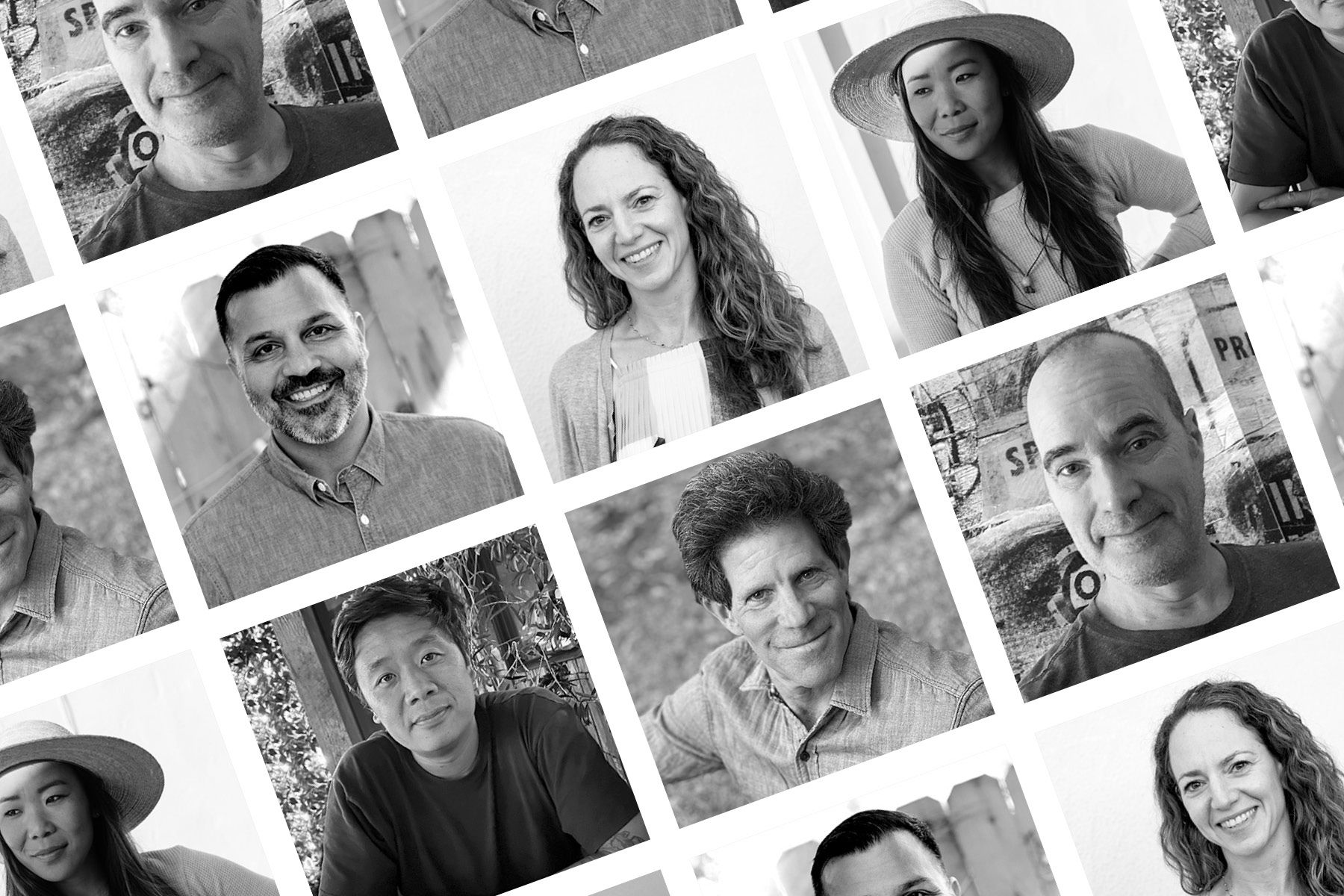 A collage of black-and-white headshots of the contributors to UCLA Magazine's Summer 2026 issue