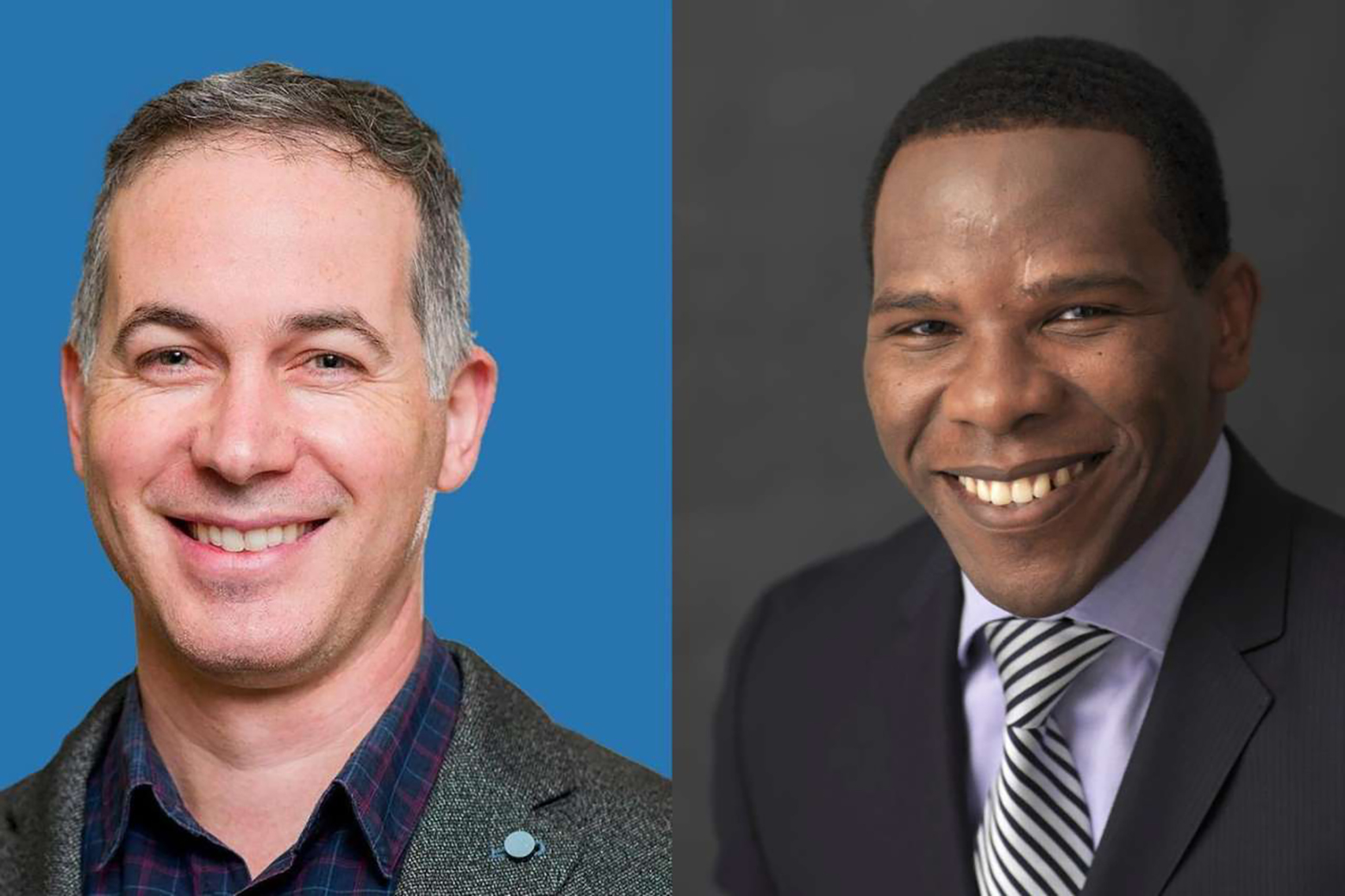 Side-by-side headshots of Sahib Khalsa, left, and Olujimi Ajijola