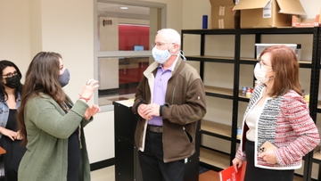 UNM President Garnett S. Stokes and Provost James Holloway tour the new Lobo Food Pantry IMG_0480