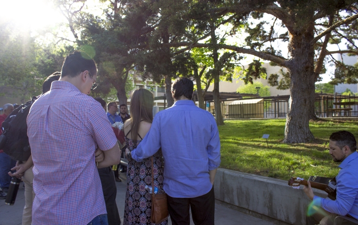 UNM pharmacy students, faculty and staff hold a tree dedication and memorial for Andrew Vega.
