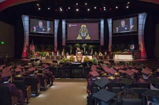 Rear Adm. Mat Winter, the U.S. Navy’s deputy program executive officer for the F-35 Lightning II, gave the commencement address at The Apprentice School graduation. Photo by John Whalen. Adm. Winter Delivers the Commencement Address