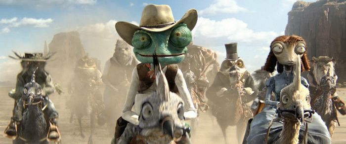 Center to right, foreground: Rango (Johnny Depp) and Beans (Isla Fisher) in RANGO,
from Paramount Pictures and Nickelodeon Movies.
Photo credit: Courtesy of Paramount Pictures
(C) 2011 Paramount Pictures. All Rights Reserved.