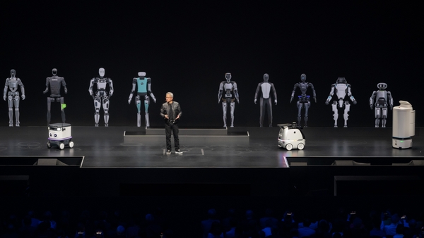 NVIDIA CEO Jensen Huang With NVIDIA-Powered Robots 