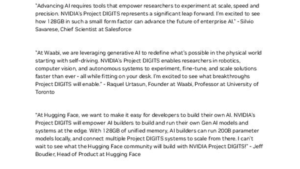 Project DIGITS Quote Sheet