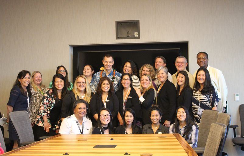 The Women in Aviation employee resource group during the 2018 Summer Leadership Series with President and CEO Peter Ingram WIA and Peter