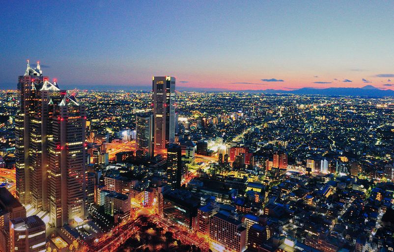 An aerial shot of Tokyo. Hawaiian Airlines launched its first route to Japan in 2010, connecting Honolulu and Haneda with nonstop service. Aerial Tokyo