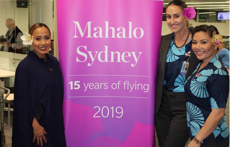 Our flight attendants celebrating at the gate in SYD prior to boarding HA452. IMG_0182