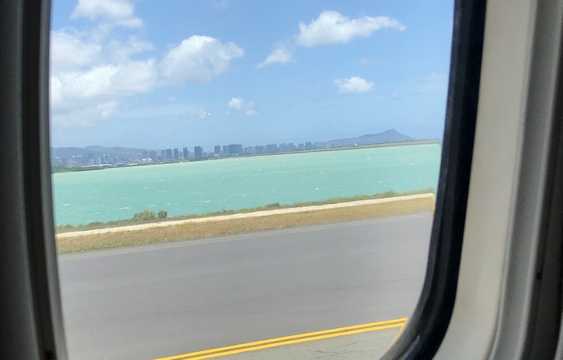 A view of Diamond Head and urban Honolulu from the window of Bachwich's HNL to JHM ‘Ohana by Hawaiian flight. IMG_1503