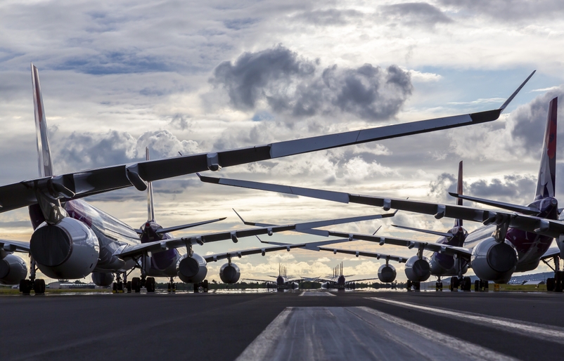 Our parked planes lined up on the runway at Honolulu's Daniel K. Inouye International Airport. HALPLANES041020_0008