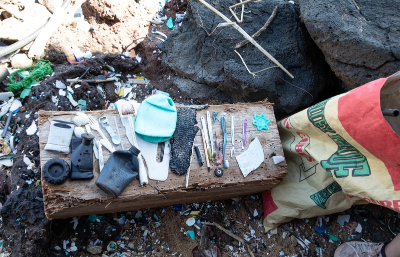 Common single-use items found last year during Sustainable Coastlines Hawai‘i's annual beach cleanup on Moloka‘i. Molokai_SCH_Raftography2019-13