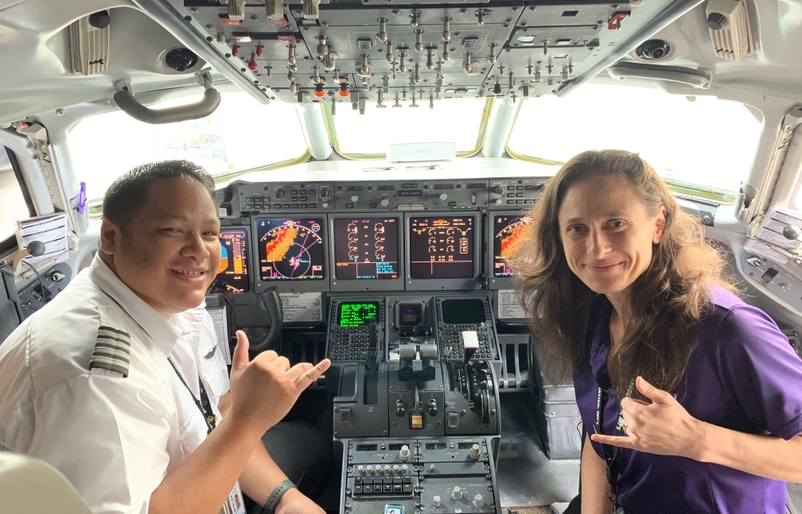 Naval pictured in a cockpit with his wife, Maria, a senior engineer at Hawaiian Airlines. (Editor's note: This photo was taken prior to the COVID-19 pandemic.) IMG_2684