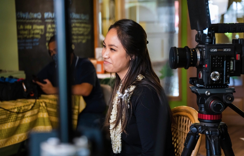 Kahoʻohanohano takes pride in her work at Hawaiian Airlines. You can often catch her behind the scenes producing, directing and thinking of ways to authentically capture stories depicting our airline's values. IMG_1630
