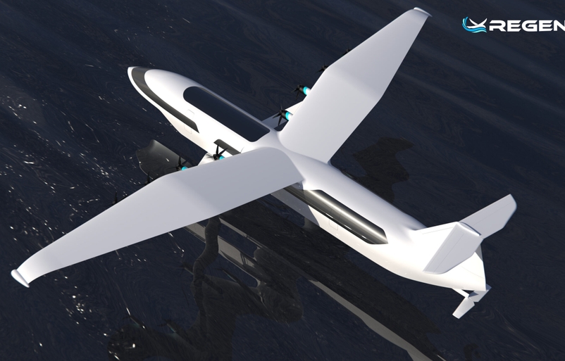 A rendering of the REGENT Monarch, a 100-passenger electric-powered seaglider. REGENT
