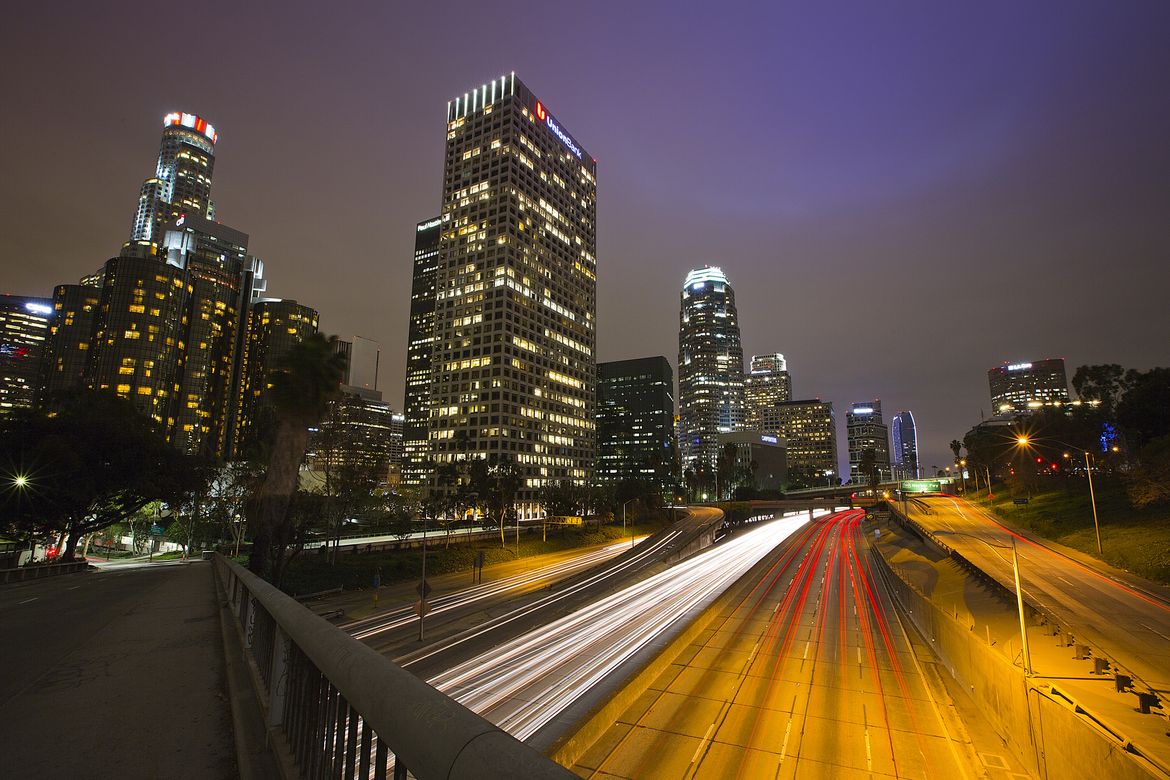 Freeway at night in Downtown Freeway at night in Downtown