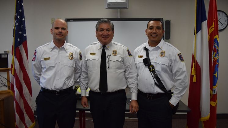 CCFD's Latest Promotions, B. Stowers and J. Perez, also pictured Chief R. Rocha