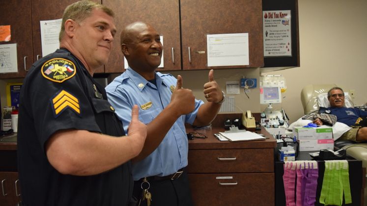 CCFD Capt. J. Brown along with BPD Sgt. G. Baron Supporting Blood Donation Event