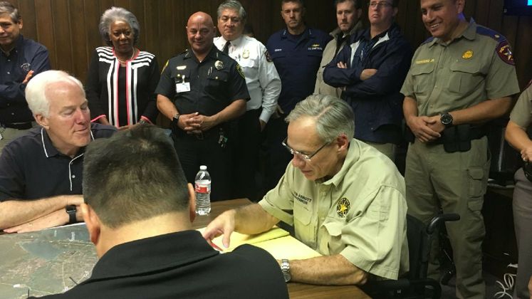 Texas Governor Greg Abbott Meets with Senator John Cornyn, State, Federal and local Officials to Discuss Harvey Response Efforts