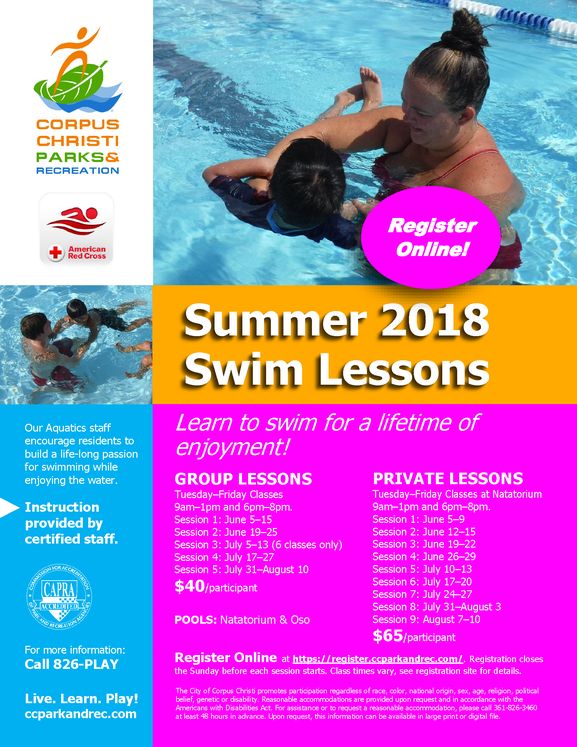 Swim Lessons Summer 2018 flyer