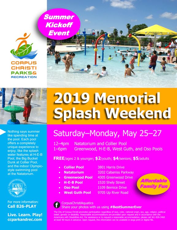 2019 Memorial Splash Weekend Flyer