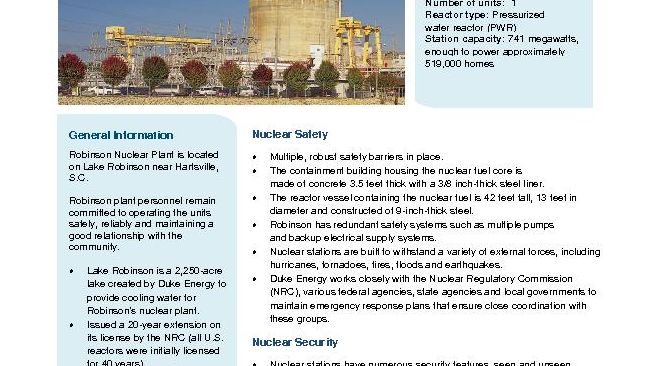 Robinson Nuclear Plant Fact Sheet