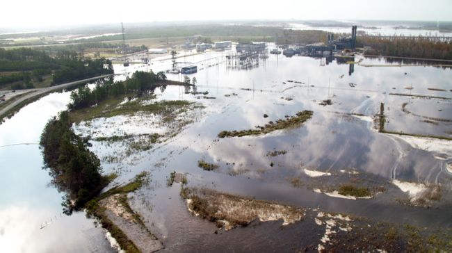 Sutton Plant flooding due to historic Cape Fear River levels; Duke Energy has begun inspections required before bringing its combined cycle plant (upper right) back online. Photo uploaded on Sept. 22, 2018.