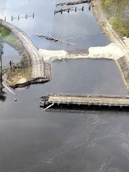 Temporary repair made to the Sutton Lake dam to slow the flow of water out. Photo uploaded Sept. 26, 2018. Temporary repair made to the Sutton Lake dam to slow the flow of water out. Photo uploaded Sept. 26, 2018.