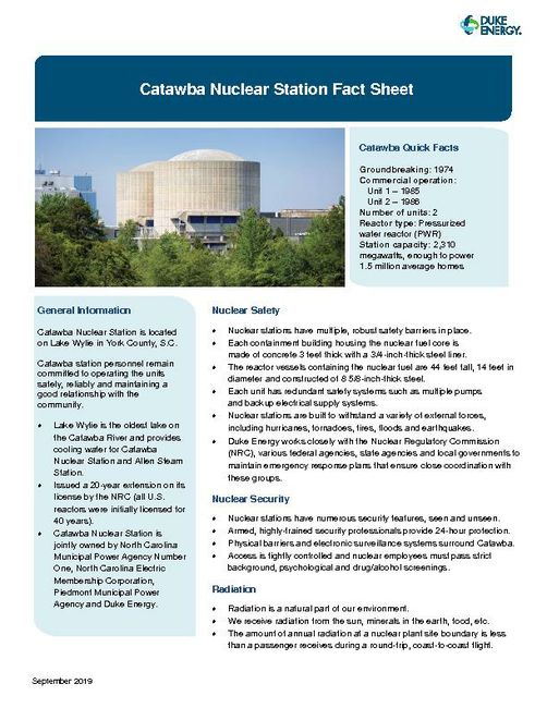 Catawba Nuclear Station Fact Sheet - 2019