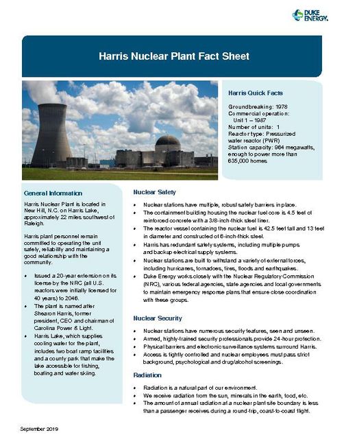 Harris Nuclear Plant Fact Sheet - 2019