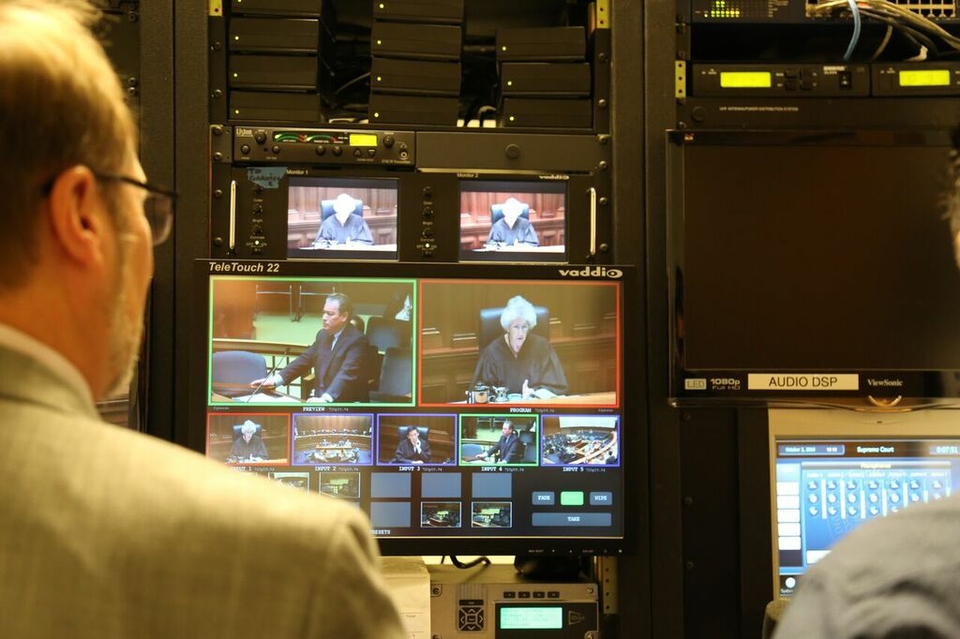 The control room that brings live video of Supreme Court arguments to thousands. control room