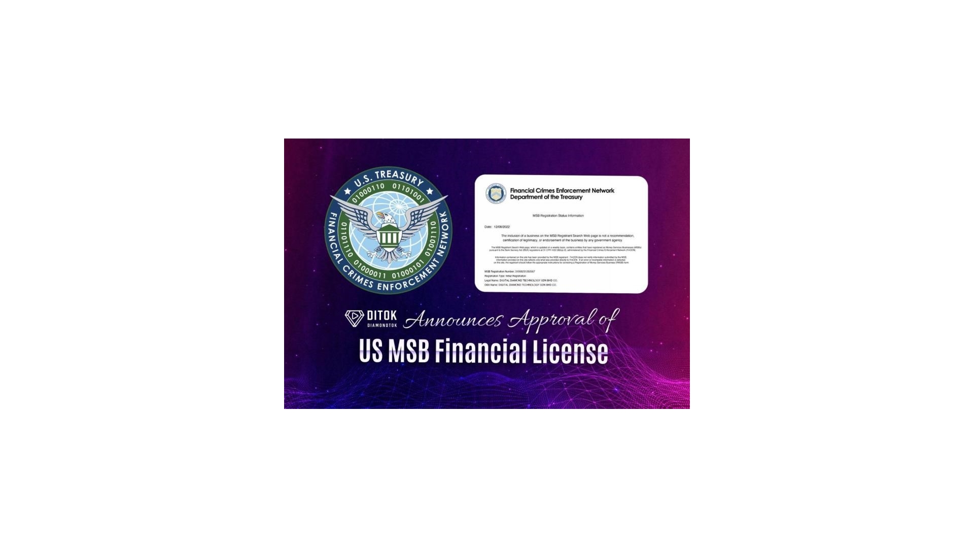 NewMediaWire DiamondTok Announces Approval of US MSB Financial License