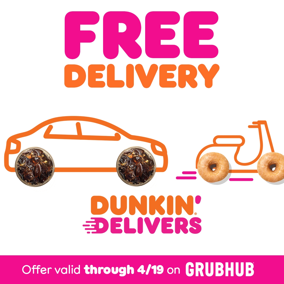 Dunkin’ Offers Free Delivery with Grubhub Through April 19