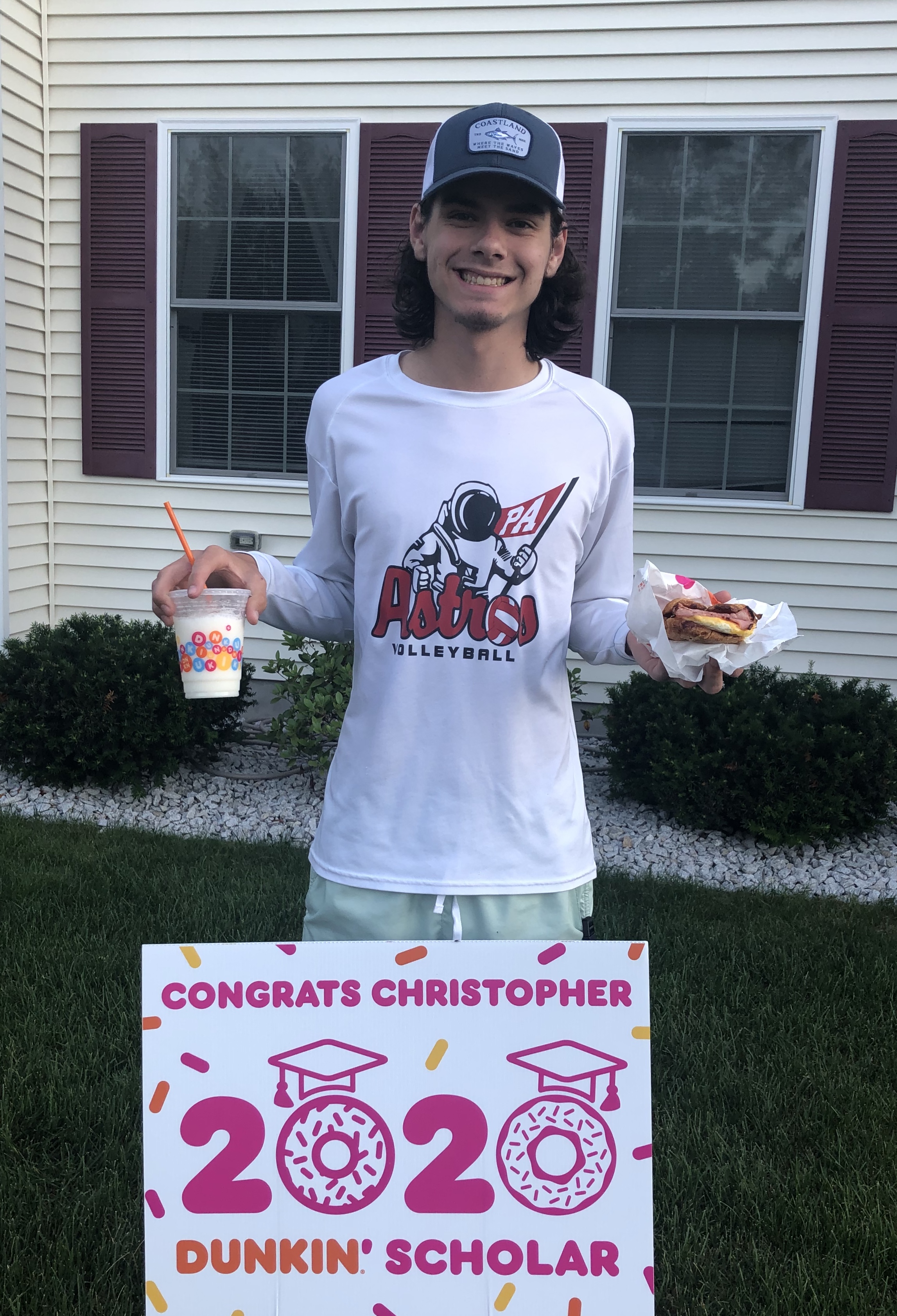 Dunkin' franchisees are providing 2020 recipients with personalized lawn signs to celebrate their achievements at home. Christopher Walder