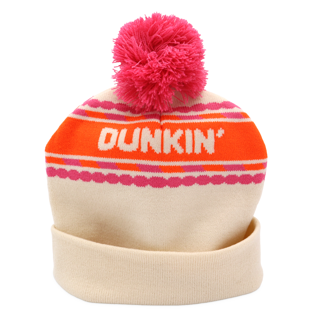 Dunkin\' Orange and Cream Beanie with Pom Pom Dunkin Donuts Fleece Beanie Hat Pink Orange With Pom Pom | eBay main image 2