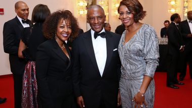 Co-chairs Gina Adams and Sela Collins with Chris Womack (center) at Ailey's 2017 DC Gala