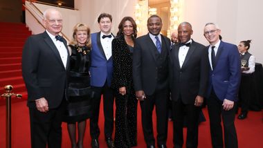 Eric Wallach, Board Chairman Daria L. Wallach, Gala Co-Chairs Lyndon K. Boozer & Sela Thompson Collins, Artistic Director Robert Battle, Chris Womack, and Executive Director Bennett Rink. Photo © Tony Powell 2019.