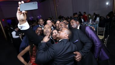 AAADT Dancers and Guests take a selfie with Artistic Director Robert Battle. Photo © Tony Powell 2019.