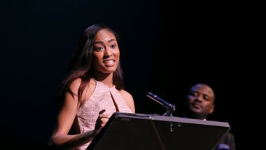 The Ailey School Student Nilah Pettus Speaking Prior to Performance Opening. Photo  Tony Powell 2019.