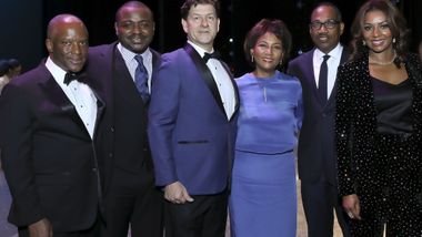 Chris Womack, Artistic Director Robert Battle, and Gala Co-Chairs Lyndon K. Boozer, DeDe Lea, Yelberton Watkins, and Sela Thompson Collins. Photo © Tony Powell 2019.
