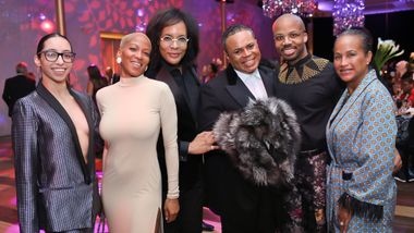 Alvin Ailey American Dance Theater dancers with Paul Wharton and guest at Ailey's 2020 DC Gala. Photo © Tony Powell