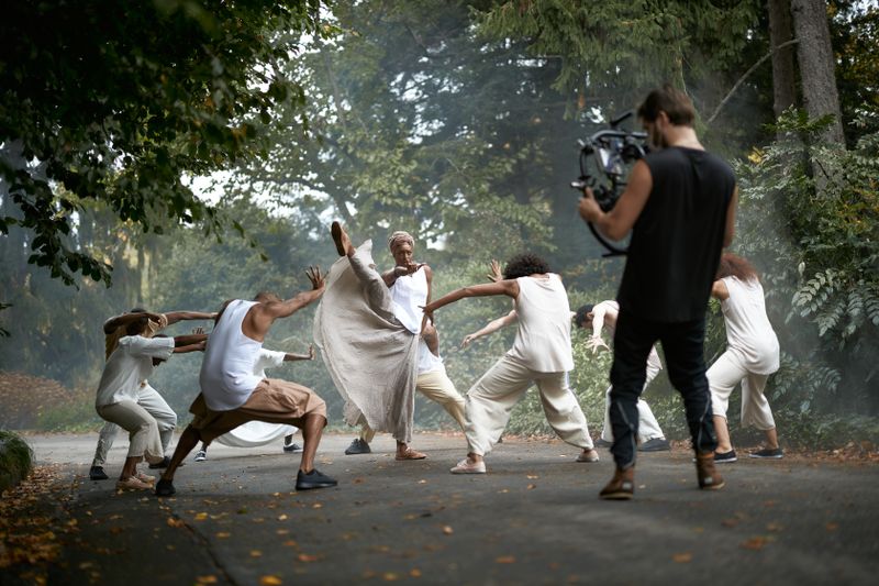 Filming Alvin Ailey American Dance Theater in Testament by Matthew Rushing Clifton Brown and Yusha-Marie Sorzano at Wave Hill Public Garden and Culture Center