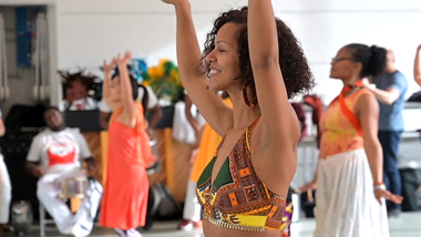 Danielle Lima leads Celebrating Brasilian Carnaval Workshop. Photo by Coal Rietenbach
