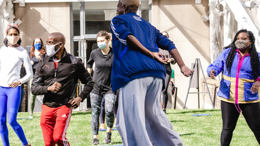 AIE Master Teacher Nasha Thomas leading Revelations Celebration Workshop socially distanced in partnership with EHE Health, 2020