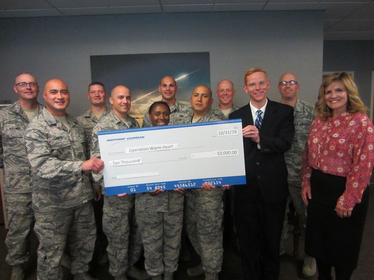 Local leadership for Northrop Grumman met with representatives from the Hill AFB’s First Sergeant’s Operation Warmheart organization to present charitable contributions Northrop Grumman Reinforces Commitment to Northern Utah Region through Local Economic and Community Partnerships