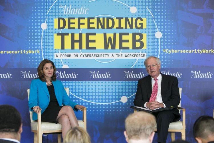 Kathy Warden, corporate vice president and president, Northrop Grumman Mission Systems, shared her perspective on the importance of building a diverse, highly skilled cybersecurity workforce during a one-on-one conversation with BHEF CEO, Brian Fitzgerald. (Photo credit: Kristoffer Tripplaar for The Atlantic) Defending the Web: Kathy Warden discusses importance of building a diverse, highly skilled cybersecurity workforce