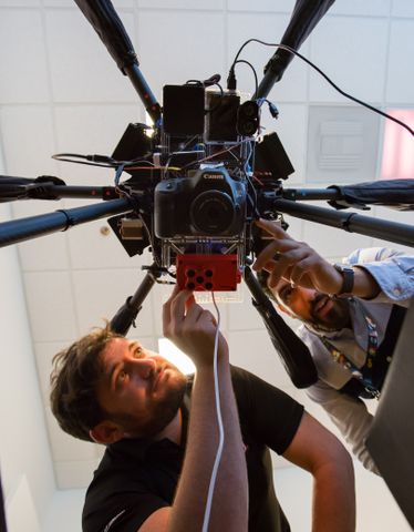 Northrop Grumman engineers Charlie Welch and Greg Kravit work on their hexacopter sensor suite in the San Diego FabLab. Northrop Grumman and San Diego Zoo Global Bring Next-generation Autonomous Flight Technology to Arctic Conservation