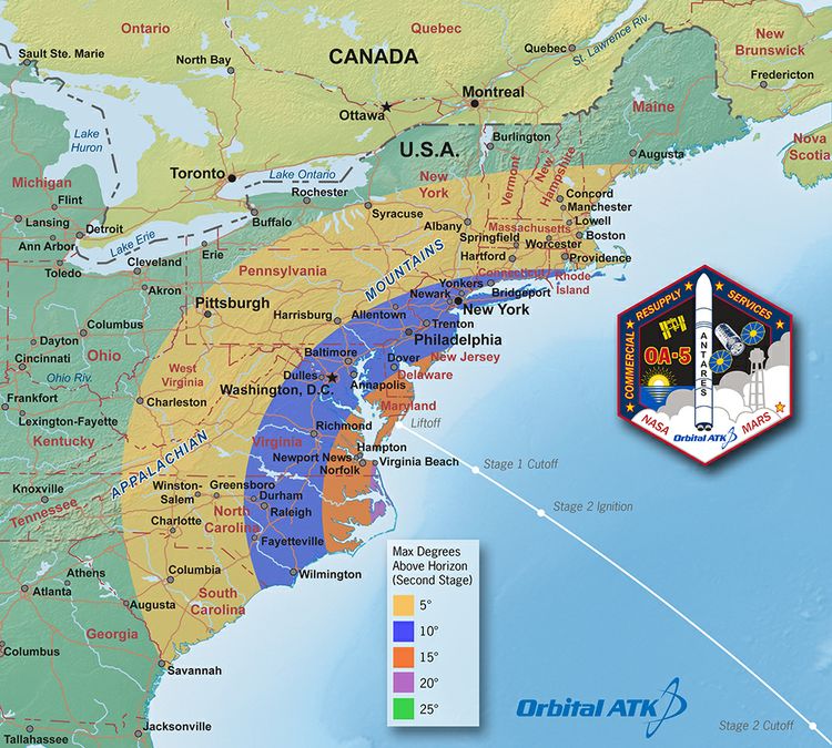 OA-5 Launch Viewing Map - Second Stage_med