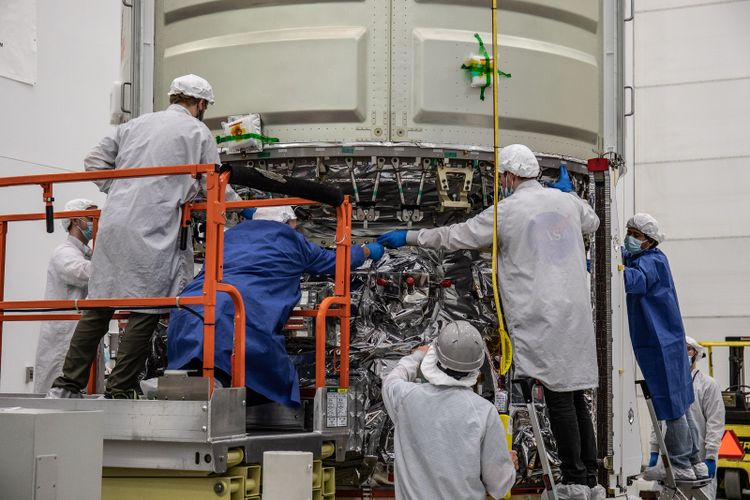 Northrop Grumman engineers work on the NG-17 Cygnus spacecraft, the S.S. Piers Sellers, at NASA's Wallops Flight Facility in Virginia. Photo: NASA